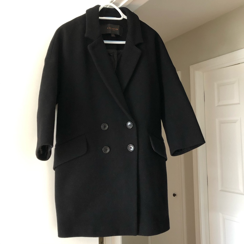 Women’s black wool COACH coat 3/4 sleeves